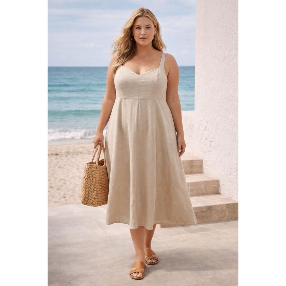 Old Navy Neutral Linen Blend Empire Waist A Line Dress Beige XL Minimalist